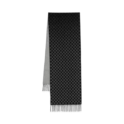 GUCCI Embroidered Wool Blend Scarf "Black"