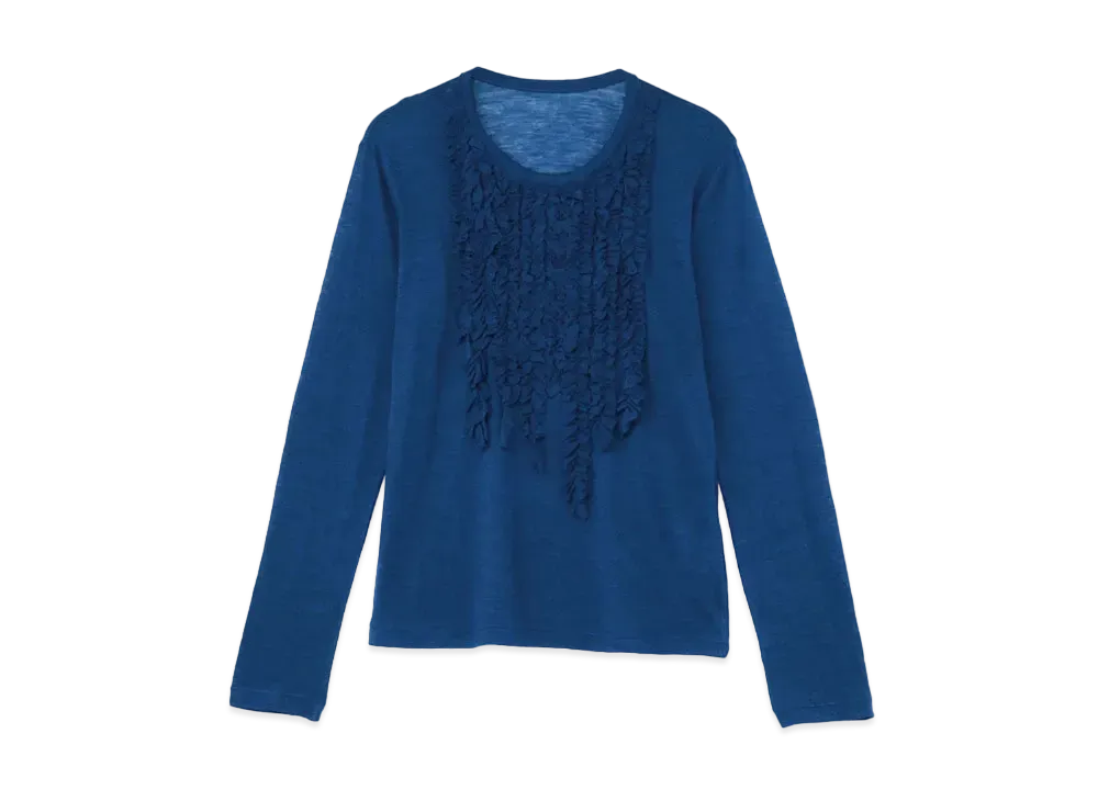 Yohji Yamamoto Y's WOOL SILK GAUZE PLAIN STITCH CUTTING FRILL T "Blue"