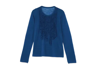 Yohji Yamamoto Y's WOOL SILK GAUZE PLAIN STITCH CUTTING FRILL T "Blue"