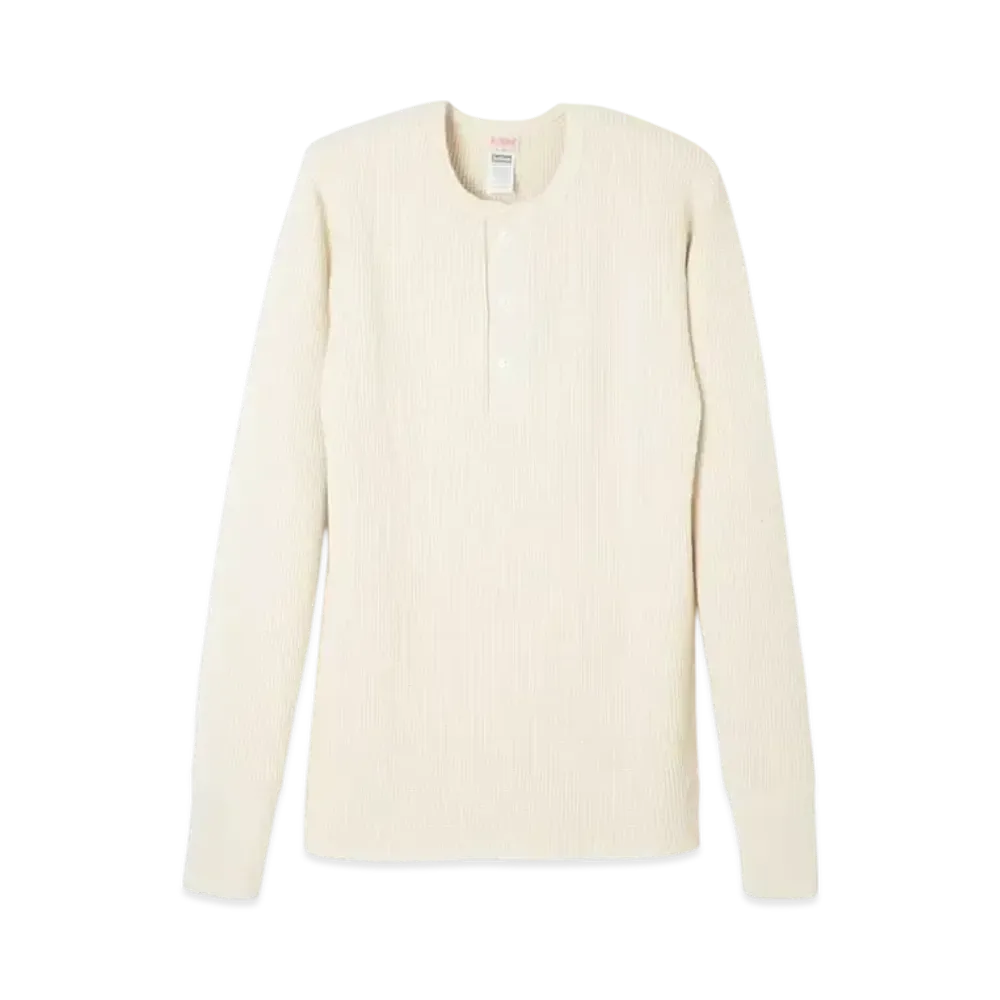 Healthknit Super Heavy Waffle Henley Neck Long Sleeve T-Shirt "Off"