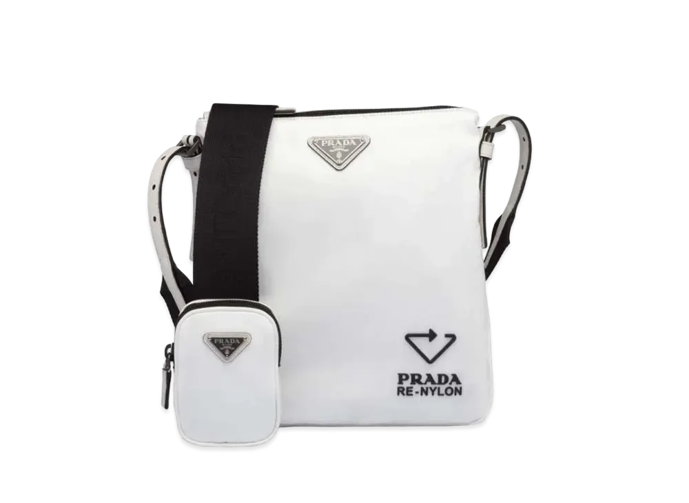 PRADA Re-Nylon And Saffiano Leather Shoulder Bag "Off White "