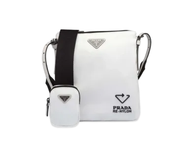 PRADA Re-Nylon And Saffiano Leather Shoulder Bag "Off White "