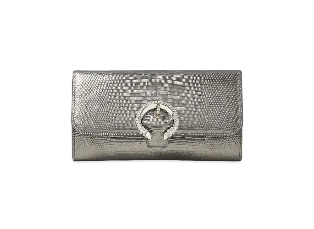 Jimmy Choo Wallet W/Chain Printed Metallic Lizard Wallet With Crystal Buckle "Gunmetal"