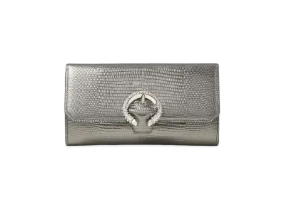 Jimmy Choo Wallet W/Chain Printed Metallic Lizard Wallet With Crystal Buckle "Gunmetal"
