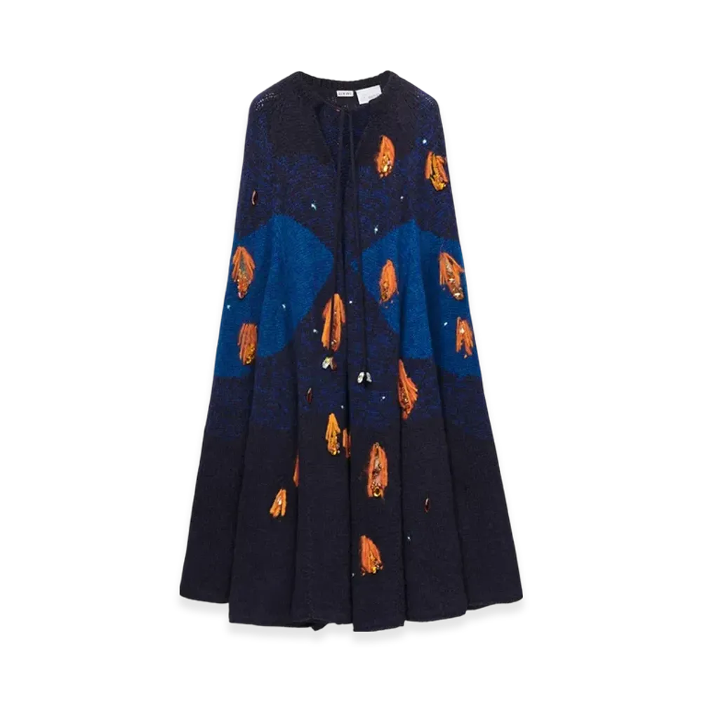 LOEWE x Howl's Moving Castle Magical Sky Cape in Wool and Alpaca Blend "Dark Blue"