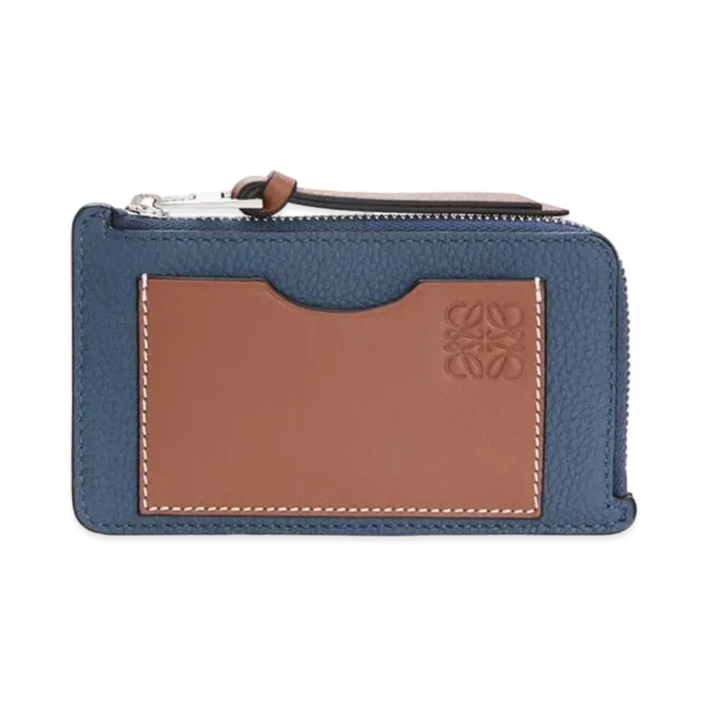 LOEWE Coin Cardholder In Soft Grained Calfskin "Steel Blue/Tan"