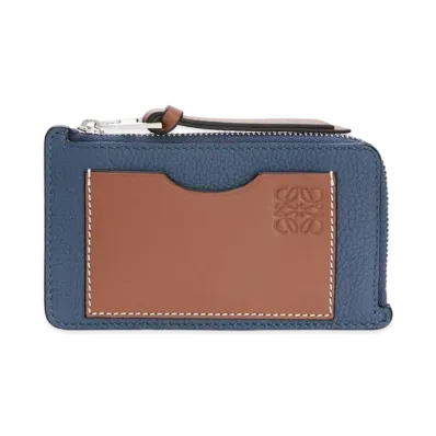 LOEWE Coin Cardholder In Soft Grained Calfskin "Steel Blue/Tan"