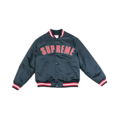 Supreme x Mitchell & Ness 21SS Satin Varsity Jacket "Black/Red"