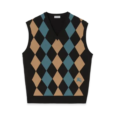 Burberry Argyle Wool Sweater Vest "Charred Brown"