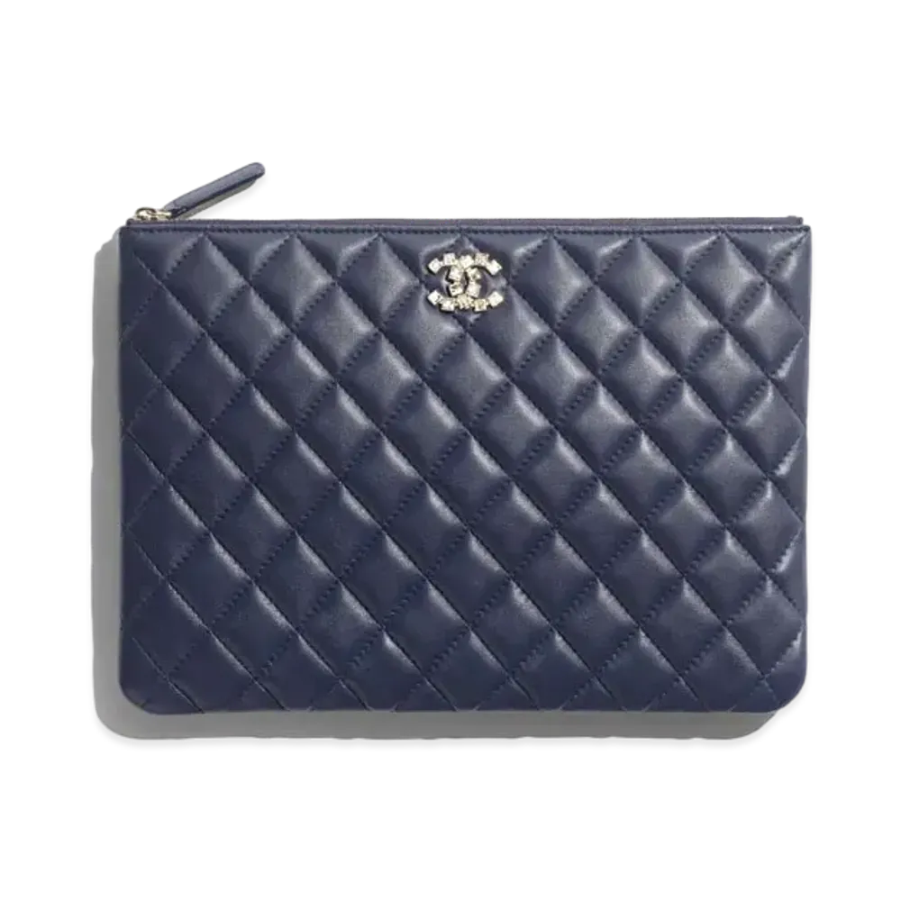 CHANEL Pouch Lambskin Strass "Navy Blue"