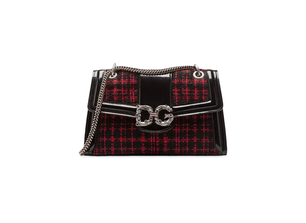 Dolce&Gabbana DG Amore Bag Medium Tweed & Shiny Calfskin "Black/Red"