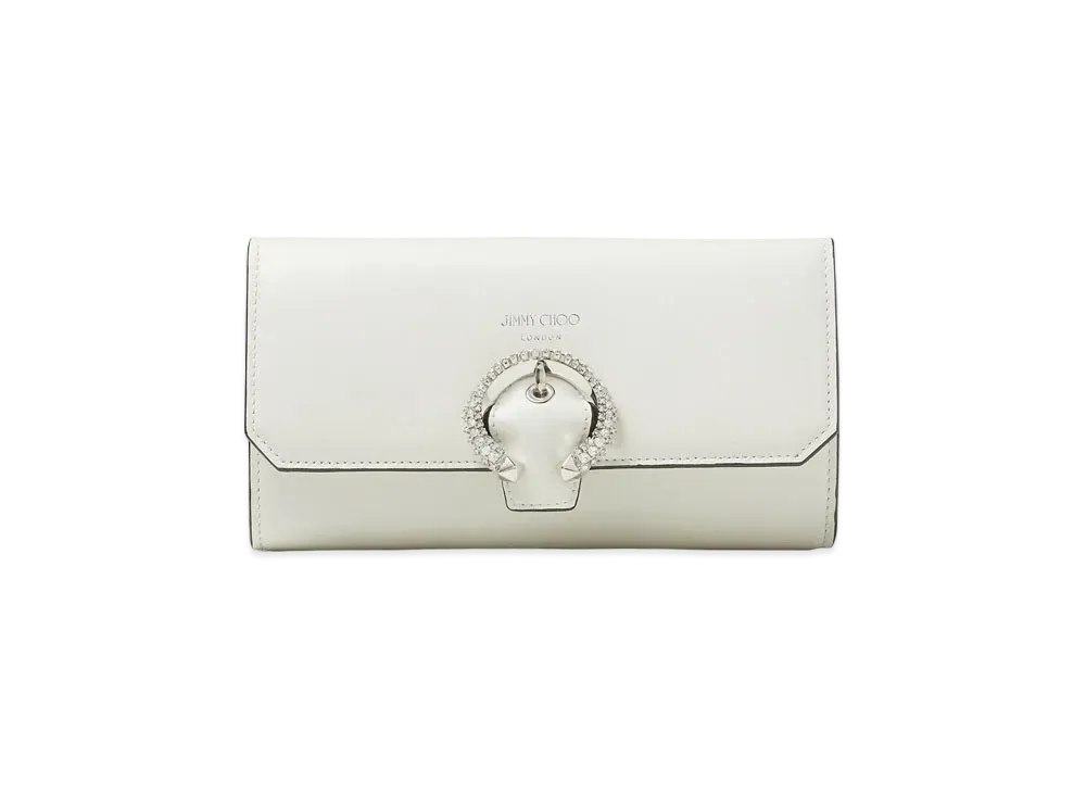 Jimmy Choo Wallet W/Chain Smooth Calf Wallet With Crystal Buckle "Latte"