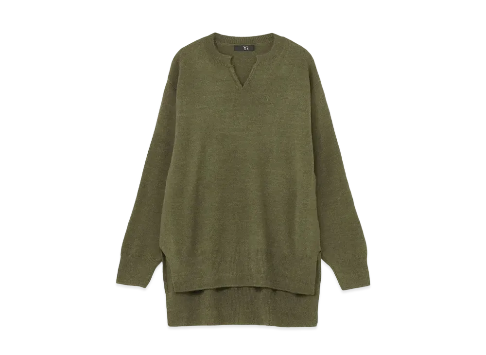 Yohji Yamamoto Y's WOOL PLAIN STITCH SUPER BIG V NECK KNIT SWEATER "Khaki"