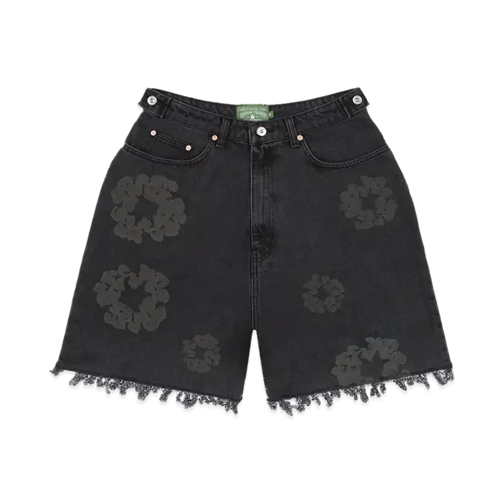 DENIM TEARS Black Mono Cotton Wreath Denim Shorts "Black"