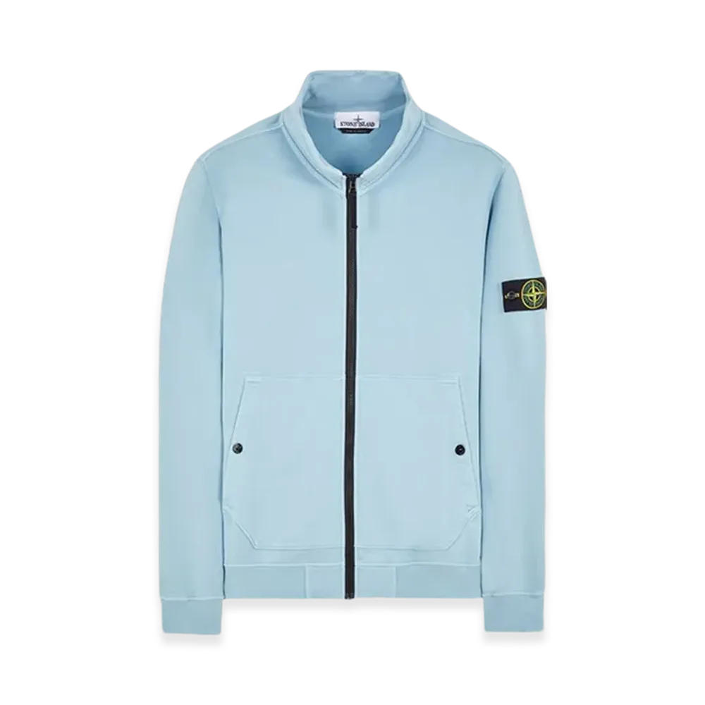Stone Island 62820 Brushed Cotton Fleece Garment Dyed Full Zip Up Sweatshirt - 23FW "Sky Blue"