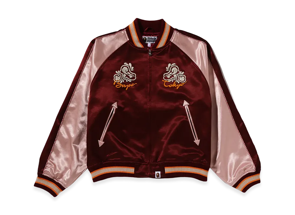 A BATHING APE Women's Paisley Pattern Ape Head Souvenir Jacket "Burgundy"
