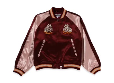 A BATHING APE Women's Paisley Pattern Ape Head Souvenir Jacket "Burgundy"