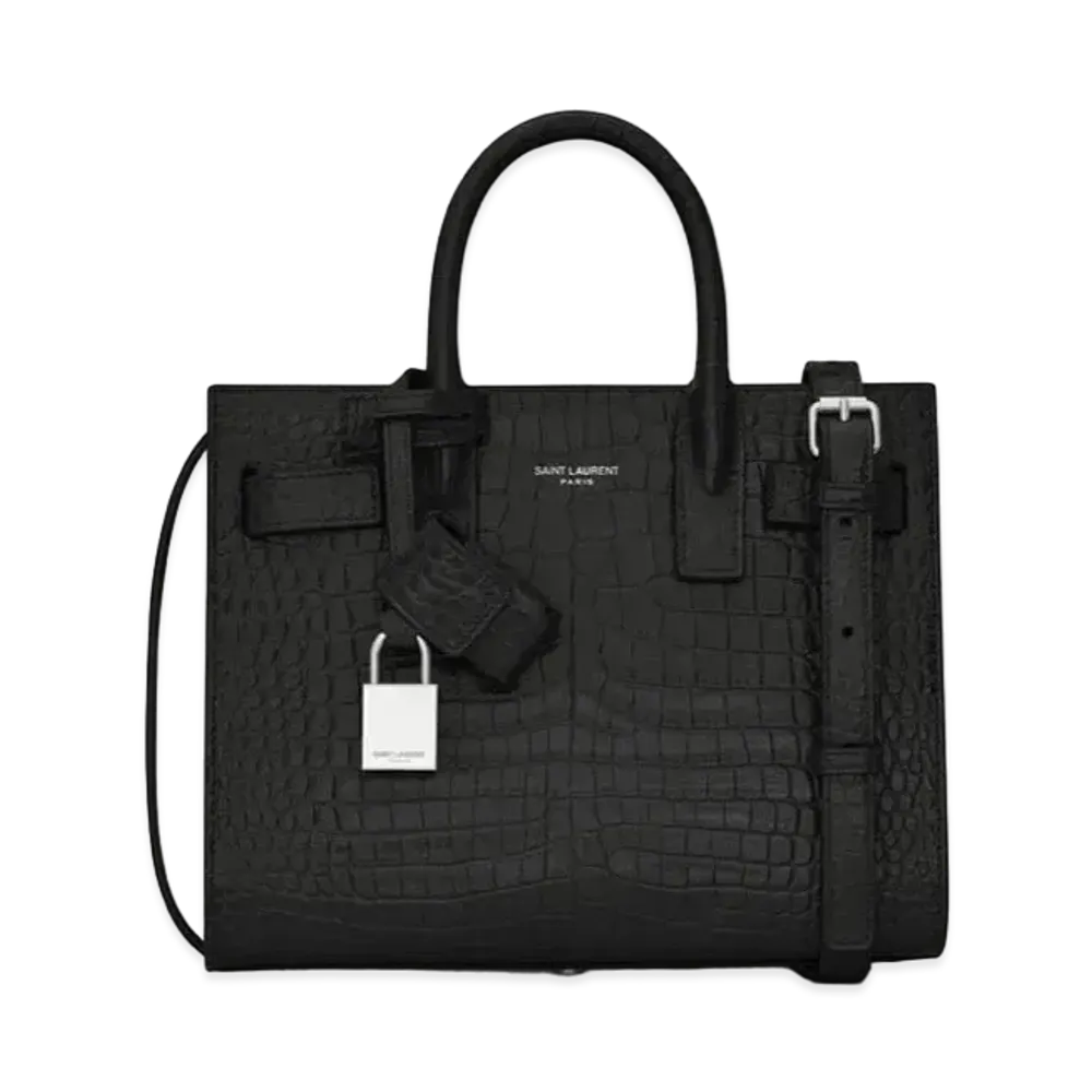 SAINT LAURENT Classic Sac De Jour Nano In Embossed Crocodile Shiny Leather "Black"