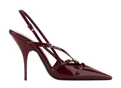 MIU MIU Women's Brushed Leather Slingbacks with Buckles "Crimson"