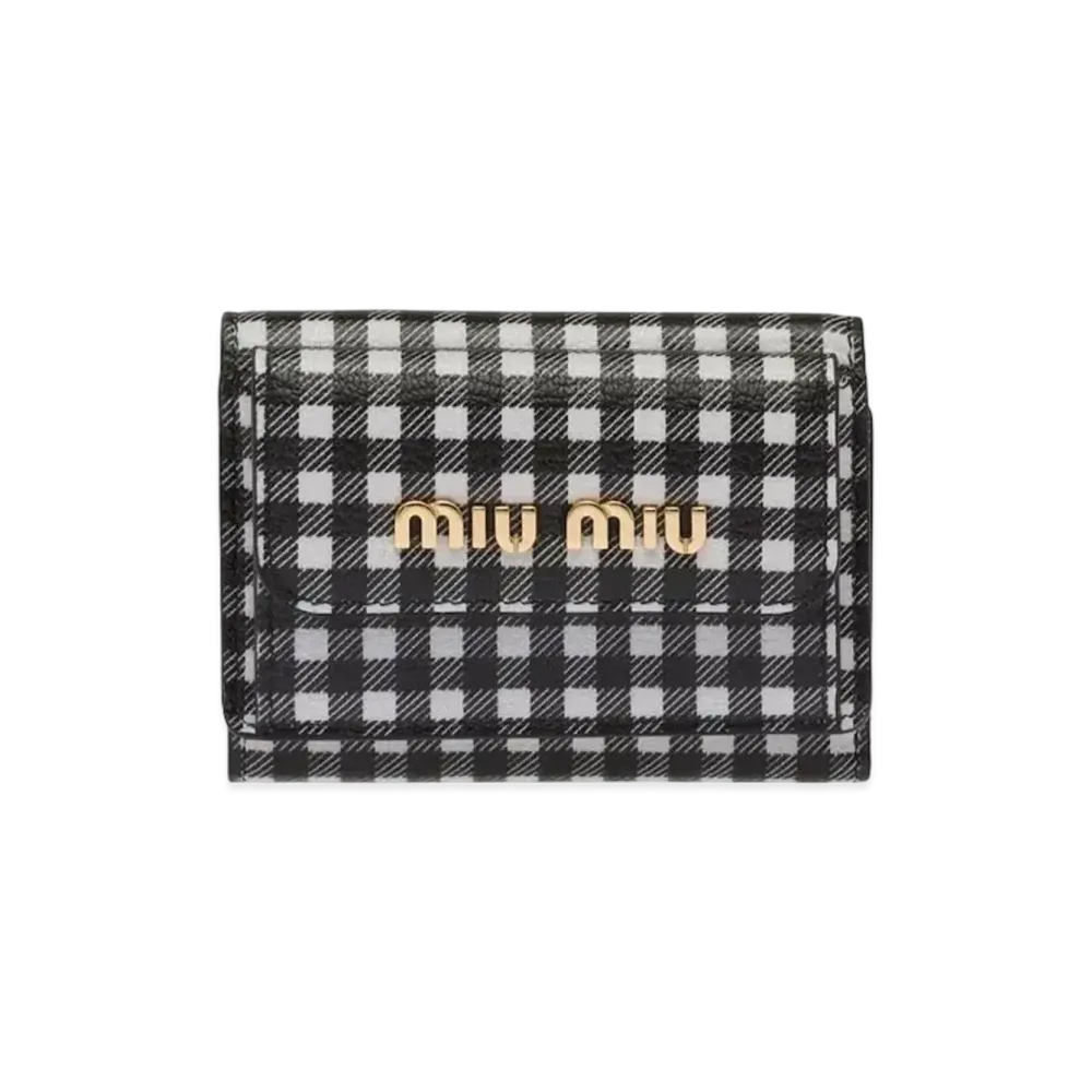 MIU MIU Small Printed Madras Leather Wallet "Black/White"