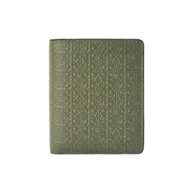 LOEWE Compact Zip Wallet In Embossed Silk Calfskin "Avocado Green"