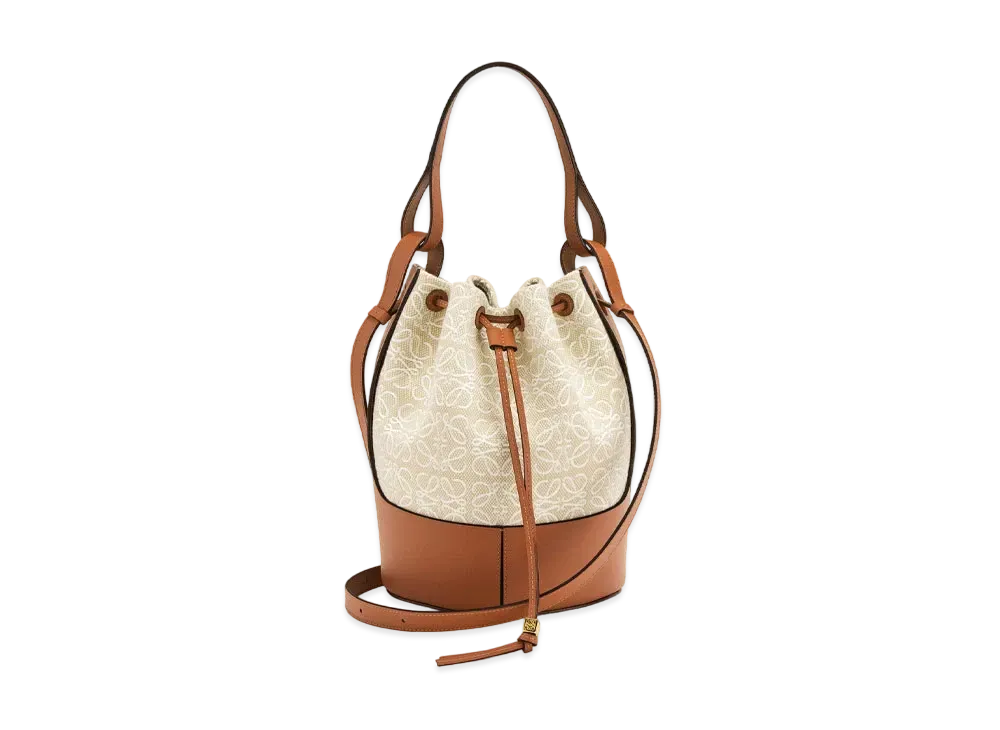 LOEWE Balloon Bag In Anagram Jacquard And Calfskin "Ecru / Tan"