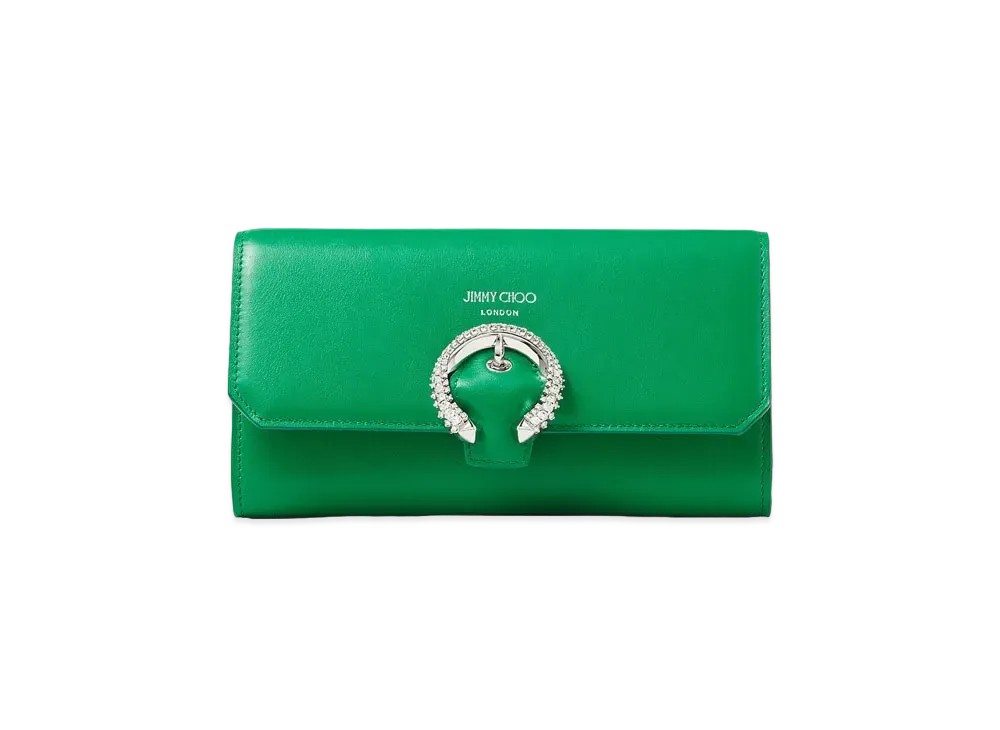 Jimmy Choo Wallet W/Chain Smooth Calf Wallet With Crystal Buckle "Malachite"