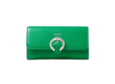 Jimmy Choo Wallet W/Chain Smooth Calf Wallet With Crystal Buckle "Malachite"