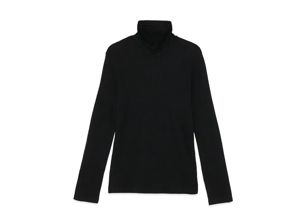 Yohji Yamamoto Y's WOOL SILK GAUZE PLAIN STITCH HIGH NECK LONG SLEEVE T "Black"