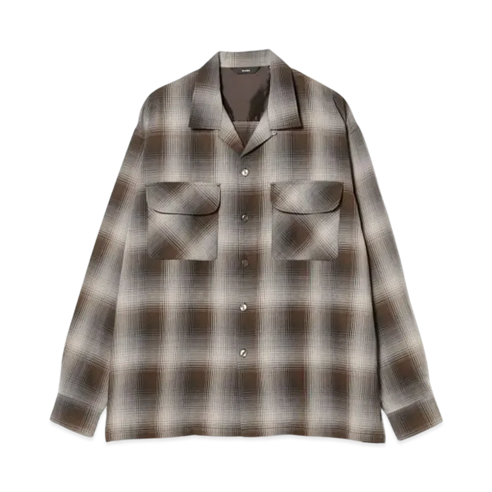 BEAMS Ombre Check Open Collar Shirt "Brown"