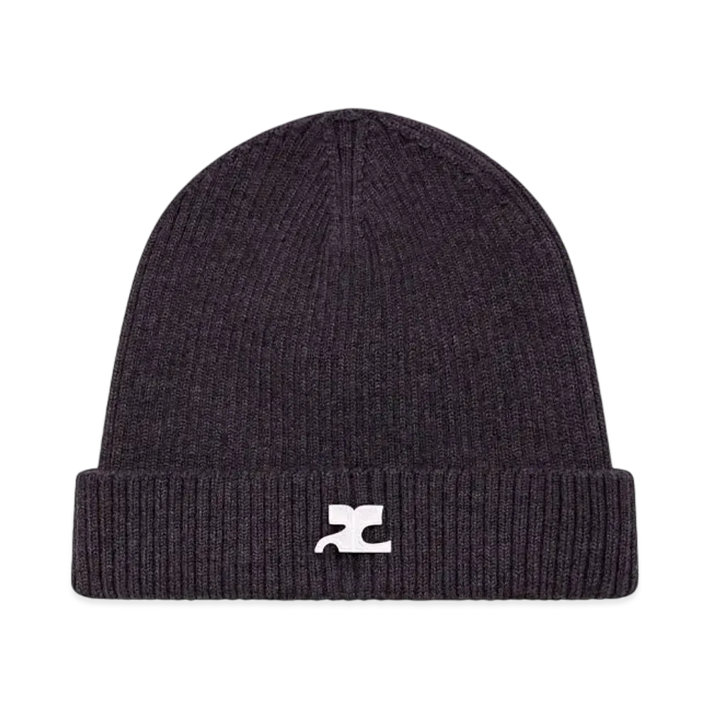 Courreges Ribbed Wool Hat "Heather Anthracite"