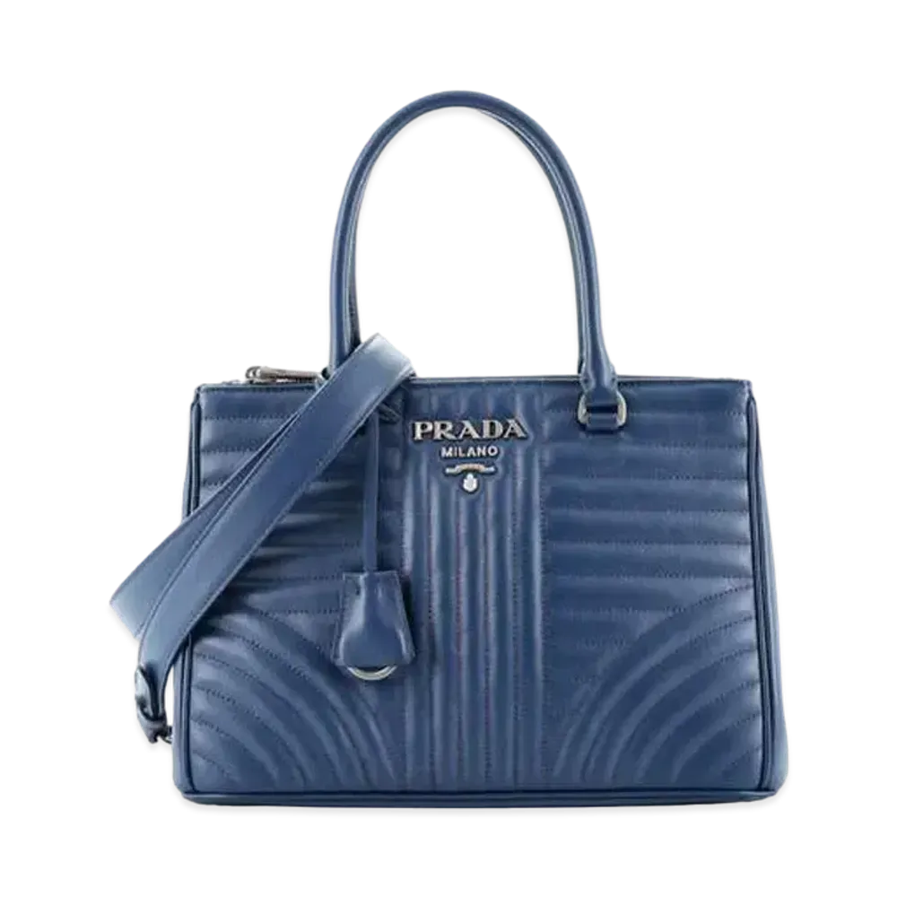 PRADA Diagramme Quilted Leather Tote "Navy"
