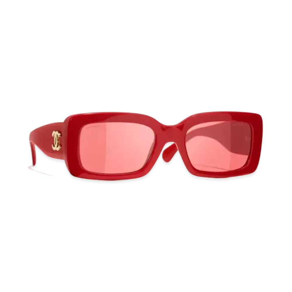 CHANEL Rectangle Sunglasses Acetate Asian Fit "Red"