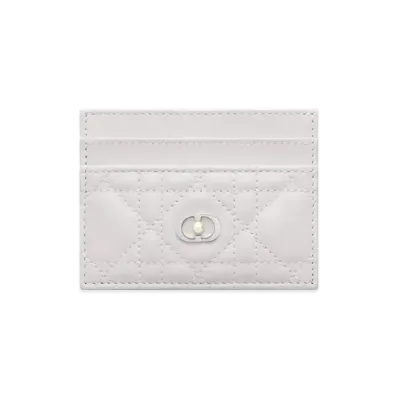 Dior Jolie Freesia Card Holder Cannage Lambskin "Soft Gray"