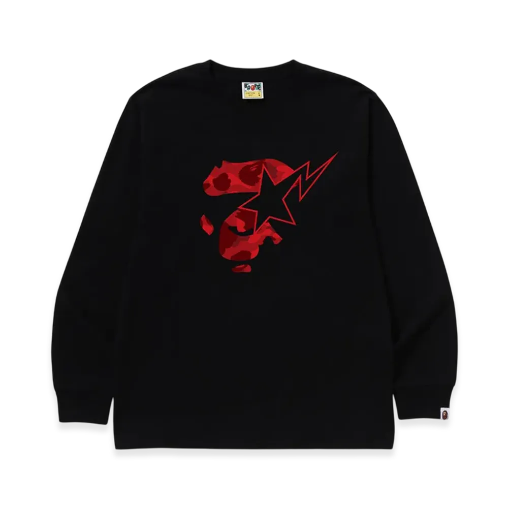 A BATHING APE Color Camo Ape Face Sta LS Tee "Black/Red"