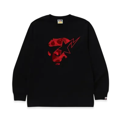A BATHING APE Color Camo Ape Face Sta LS Tee "Black/Red"