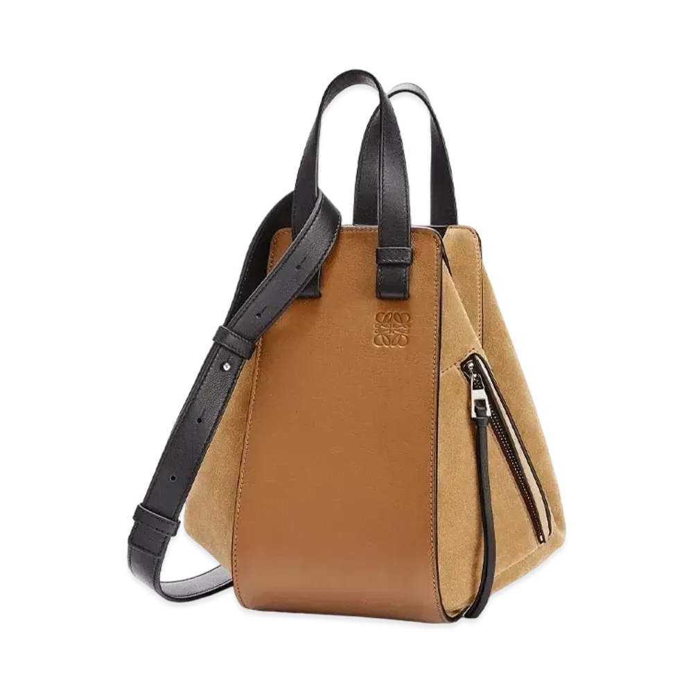 LOEWE Small Hammock Bag In Calfskin And Suede "Oak/Dark Gold"