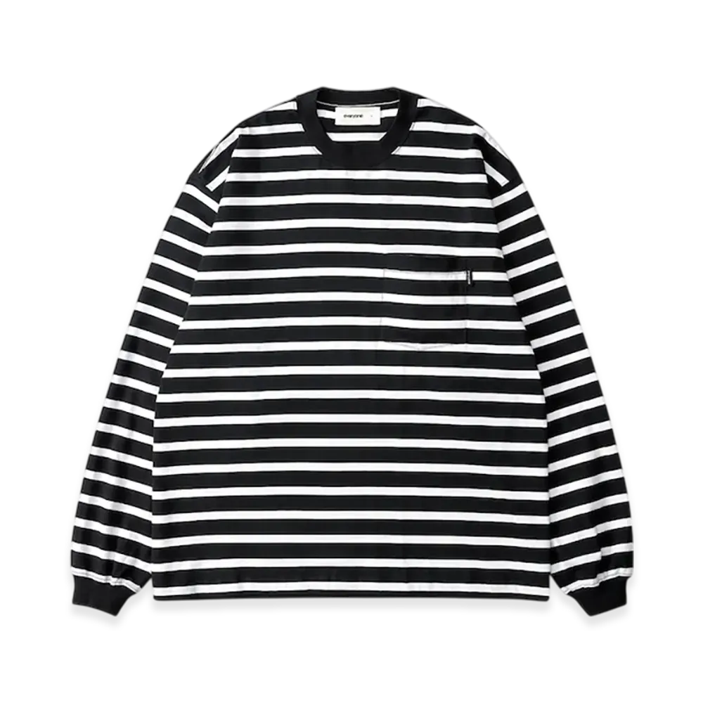 everyone High-Gauge Cotton Border Long Sleeve Tee Shirt "Black/White"