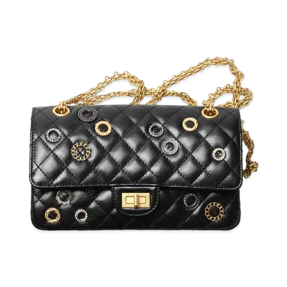 CHANEL 2.55 Hand Bags Calfskin Strass & Glass Pearls "Black"