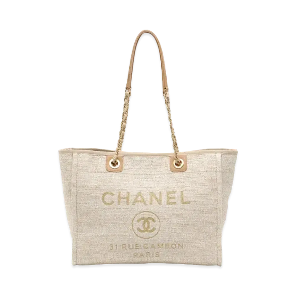 CHANEL Small Deauville Tote Canvas "Beige/Gold"