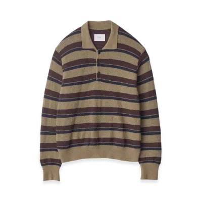 ssstein W/AL/NY Knit Stripe Polo LS "Brown Navy Mix"