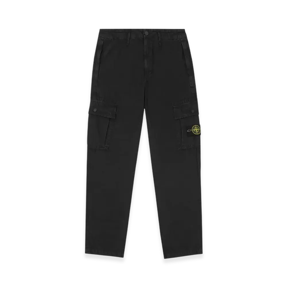 Stone Island 303WA Brushed Cotton Canvas Garment Dyed Cargo Pants - 22SS "Black"