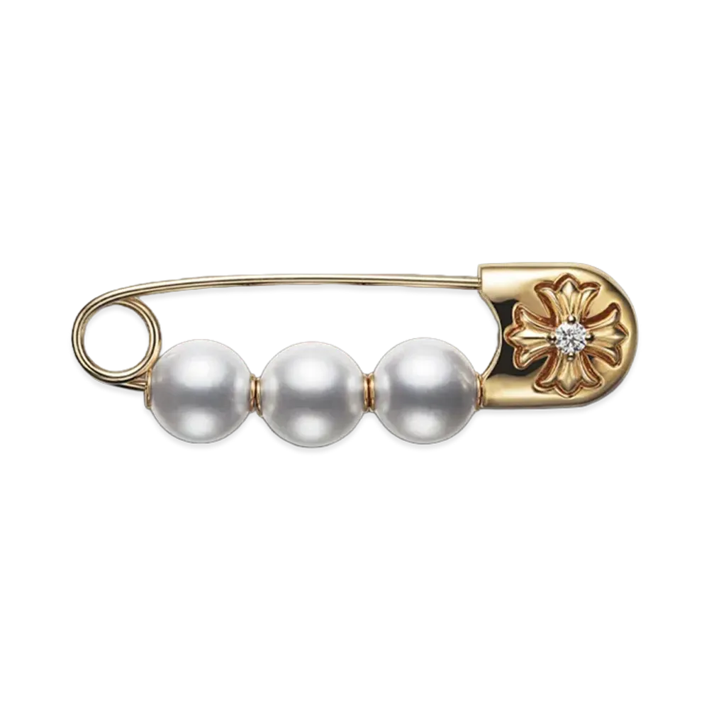 Chrome Hearts x MIKIMOTO 22K Pearl Small Safety Pin "White/Gold"