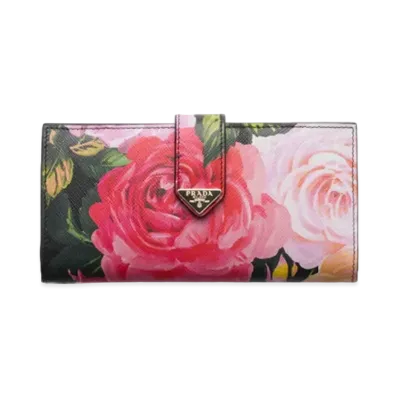 PRADA Large Printed Saffiano Leather Wallet "Black"