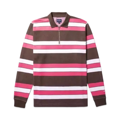 Noah Long Sleeve Striped Zip Polo "Pink"