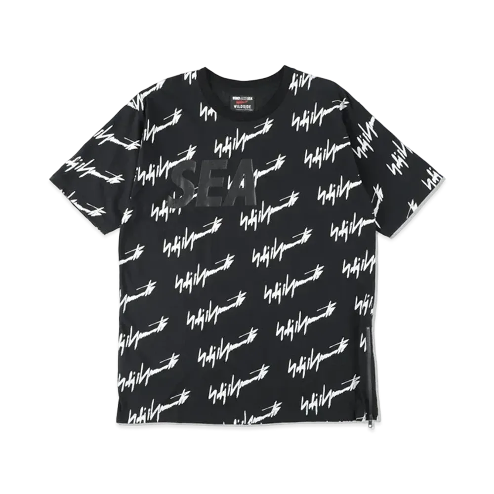 WIND AND SEA x WILDSIDE YOHJI YAMAMOTO MONOGRAM PRINT T-SHIRT "Black White"