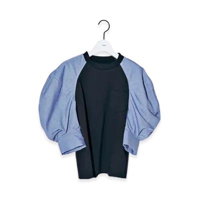 sacai Cotton Poplin x Cotton Jersey T-Shirt "Navy/Blue Stripe"