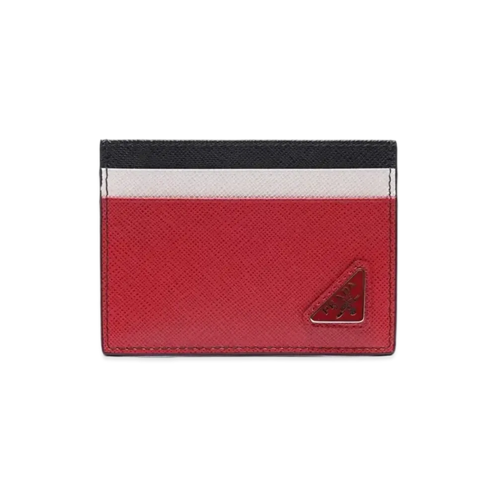 PRADA Saffiano Leather Card Holder "Black/Red"