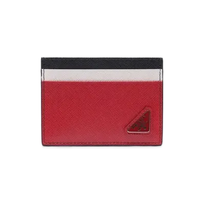 PRADA Saffiano Leather Card Holder "Black/Red"