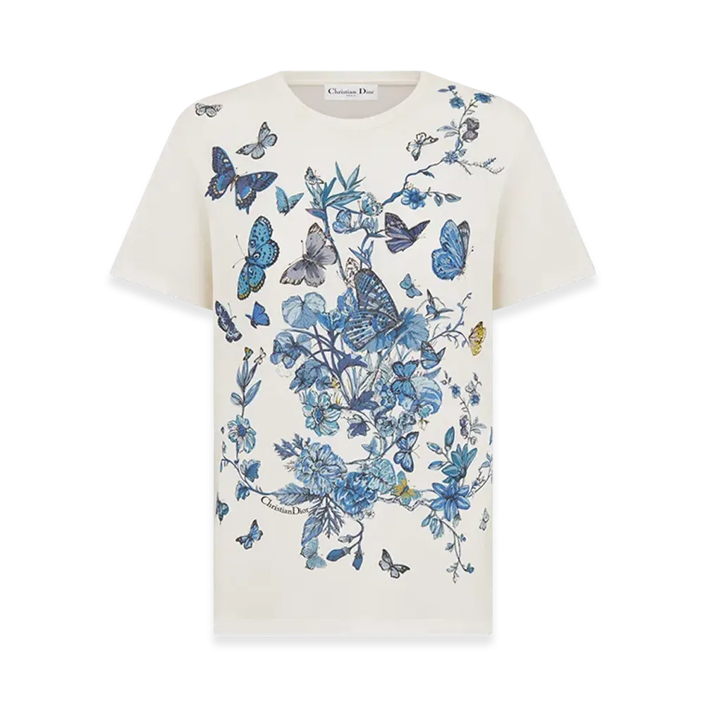 Dior Women's T-Shirt Jersey Mexico Motif "White/Pastel Midnight Blue"